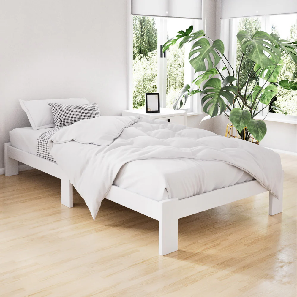 Haven Bed Frame Wooden Timber Platform - White King Single - Nurns