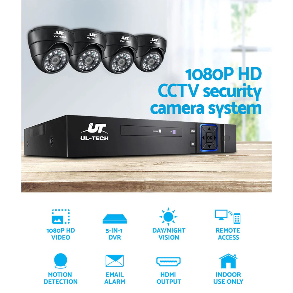 CCTV Security System 8CH DVR 4 Cameras 1TB Hard Drive - Nurns