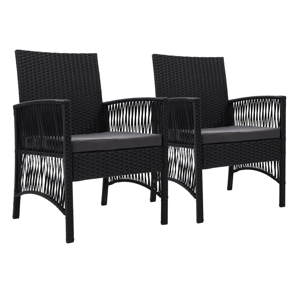 Mitchell Set of 2 Outdoor Dining Chairs Patio Furniture Wicker Lounge Chair Garden - Black - Nurns