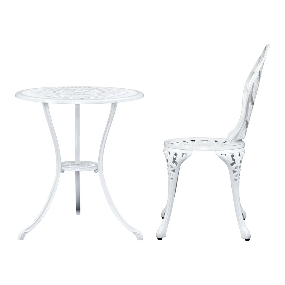 Ciaran 2-Seater Cast Aluminium Table Chair Patio 3-Piece Outdoor Setting - White - Nurns