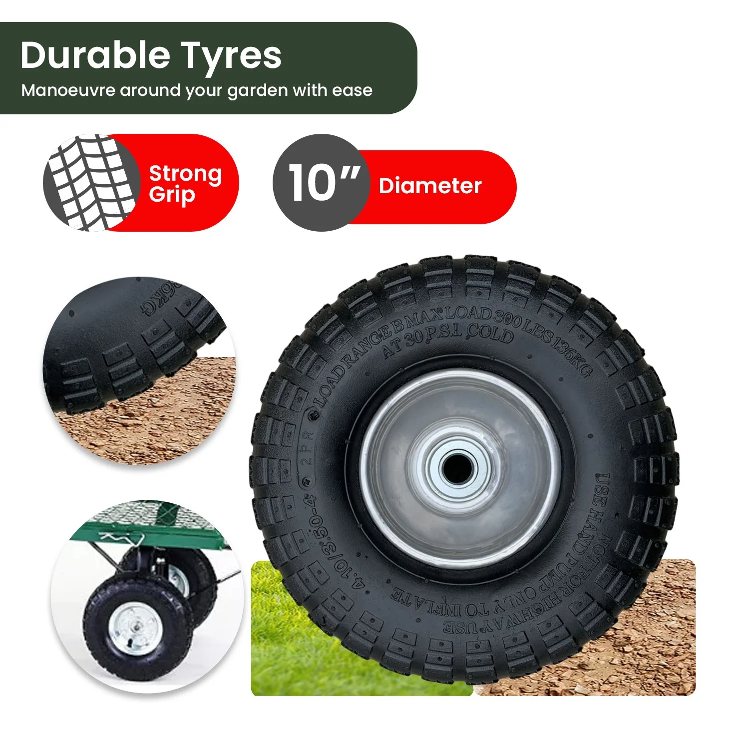 Steel Mesh Garden Trolley Cart - Green - Nurns