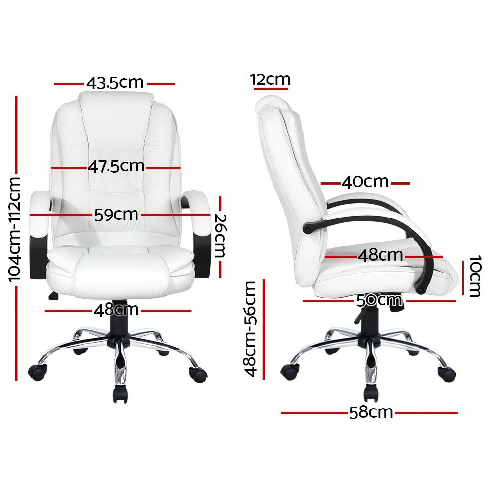 Artiss Executive Office Chair Leather Tilt White - Nurns