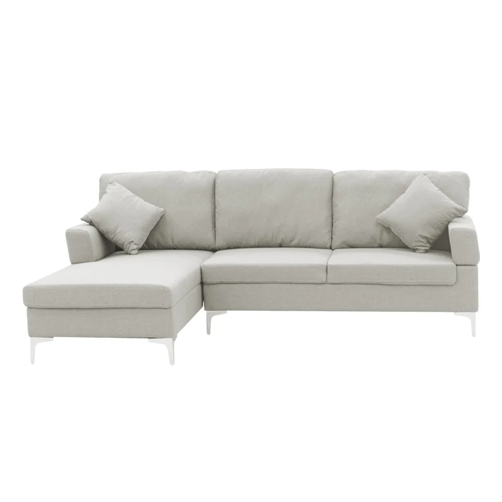 Mio 3-Seater L-Shaped Linen Sofa Lounge Right Side Chaise Couch - Light Grey - Nurns