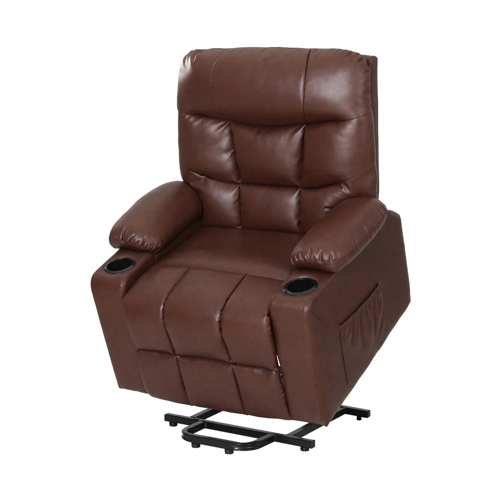 Chiron Recliner Chair Lift Assist Heated Massage Chair Leather - Brown - Nurns