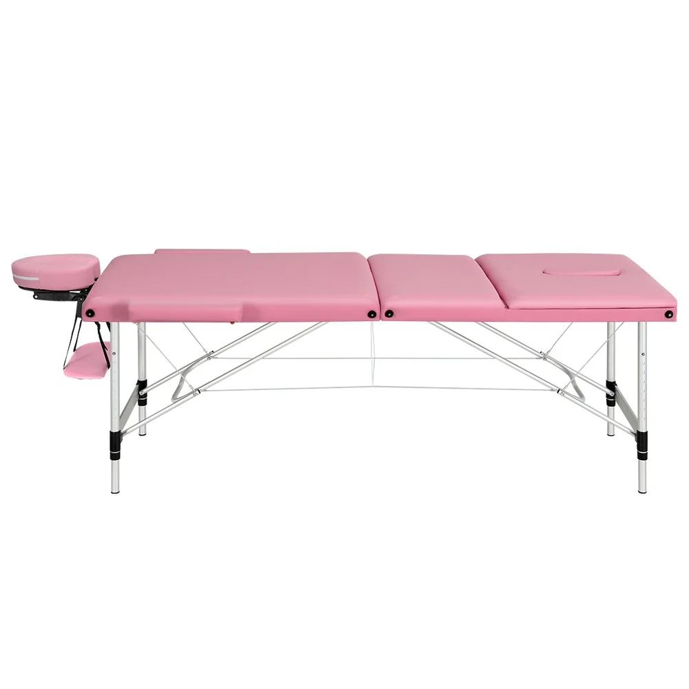 Massage Table 85cm Portable 3 Fold Aluminium Beauty Bed - Pink - Nurns