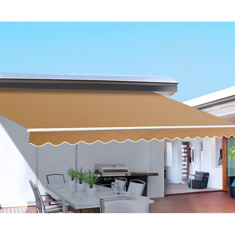 Instahut Retractable Folding Arm Awning Motorised Sunshade 4Mx3M Beige - Nurns