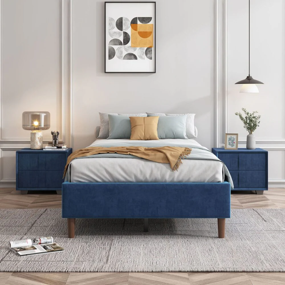 Maya Velvet Bed Frame - Blue Queen - Nurns