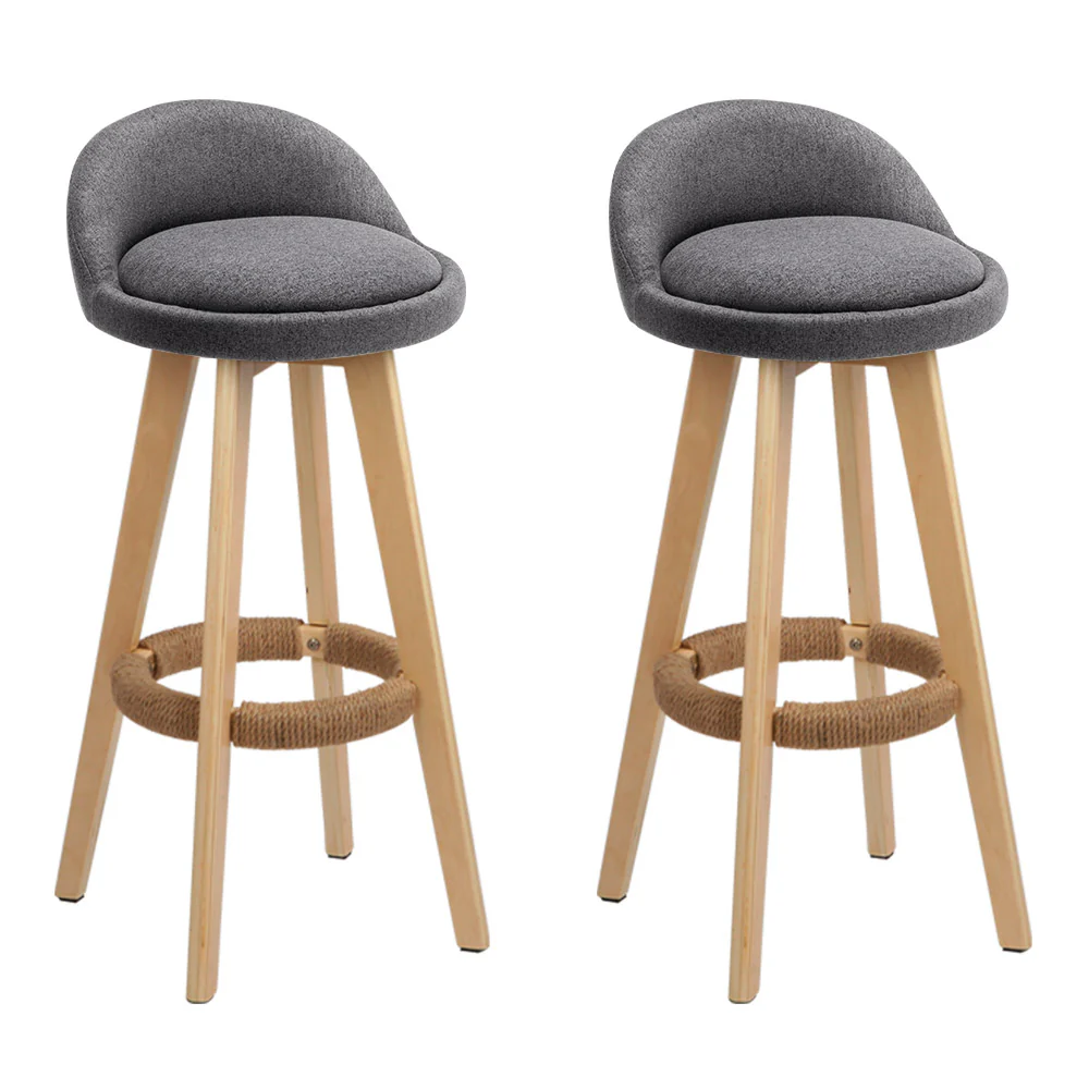 Set of 2 Bern Fabric Backrest Bar Stools - Grey - Nurns