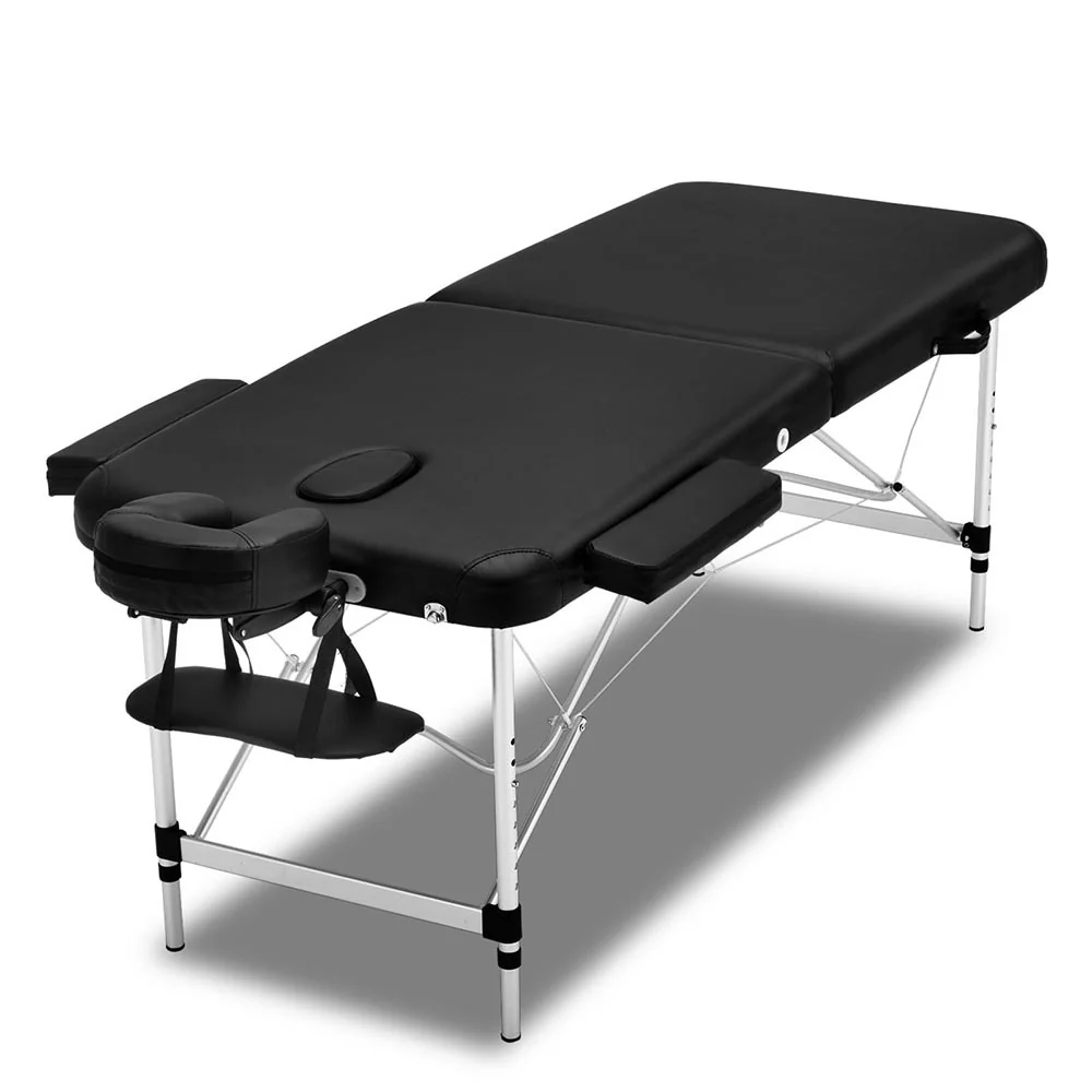 Massage Table 55cm 2 Fold Aluminium Massage Bed Portable Beauty Therapy Black - Nurns