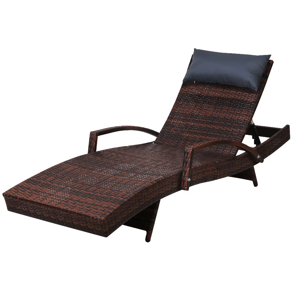 Silsden Outdoor Sun Lounge Wicker with Armrest Chair and Pillow - Brown - Nurns