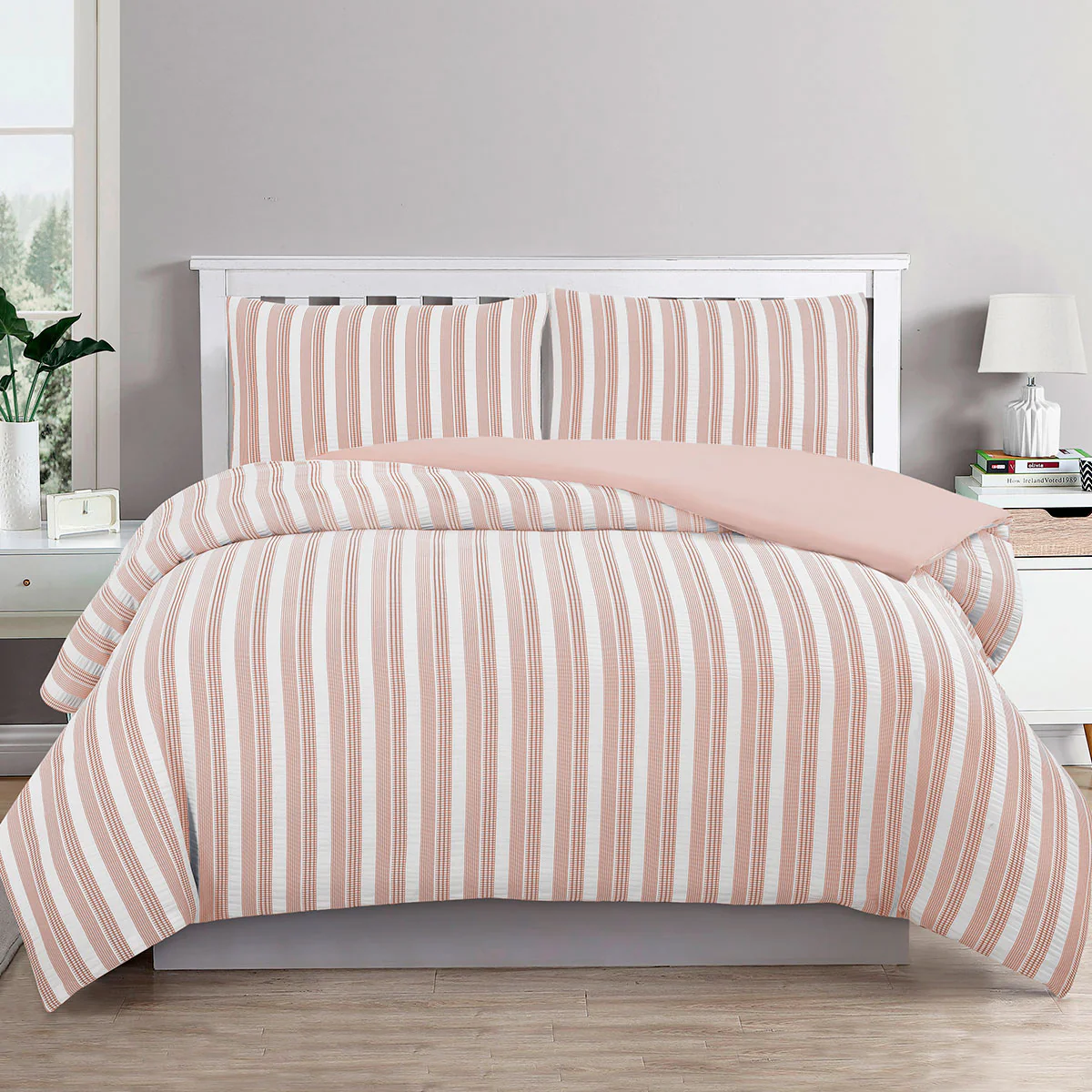 QUEEN 3-Piece Seersucker Waffle Quilt Cover Set - Rose Dust - Nurns