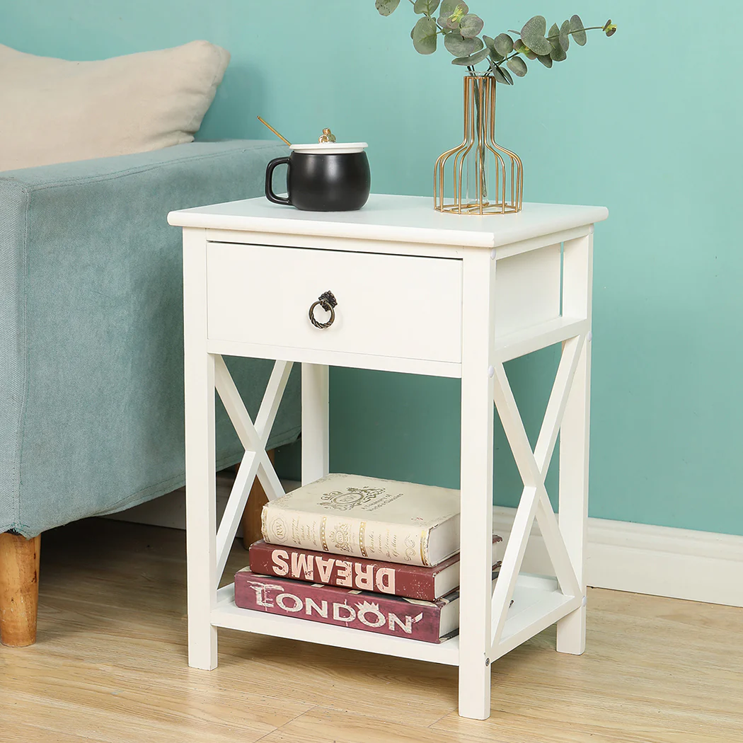 Caraquet Wooden Bedside Tables - White - Nurns