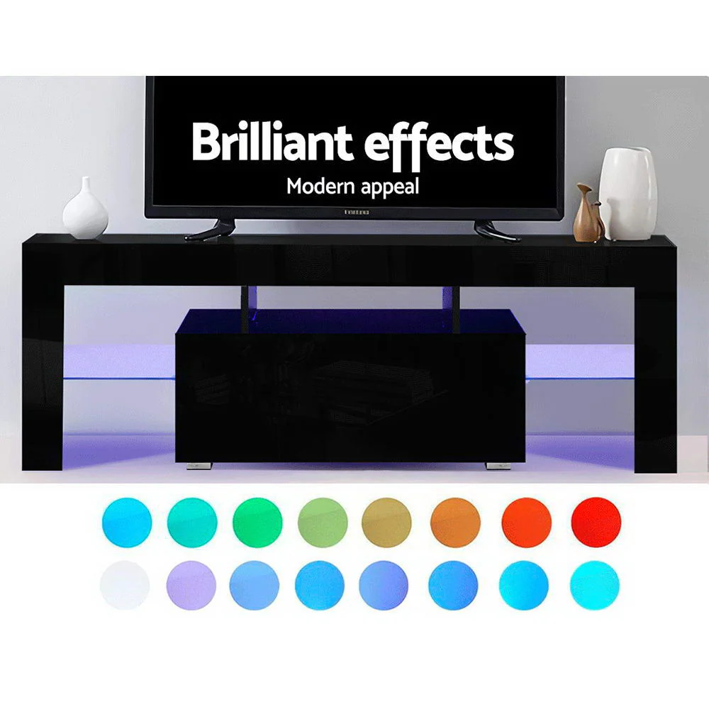 Espen 130cm TV Cabinet Entertainment Unit Stand RGB LED Gloss Furniture - Black - Nurns