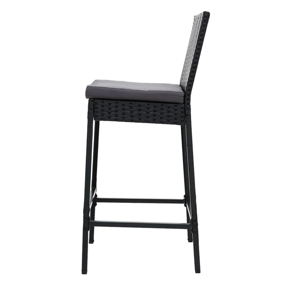 Ralph Set of 4 Outdoor Bar Stools Dining Chairs Wicker Furniture - Black - Nurns
