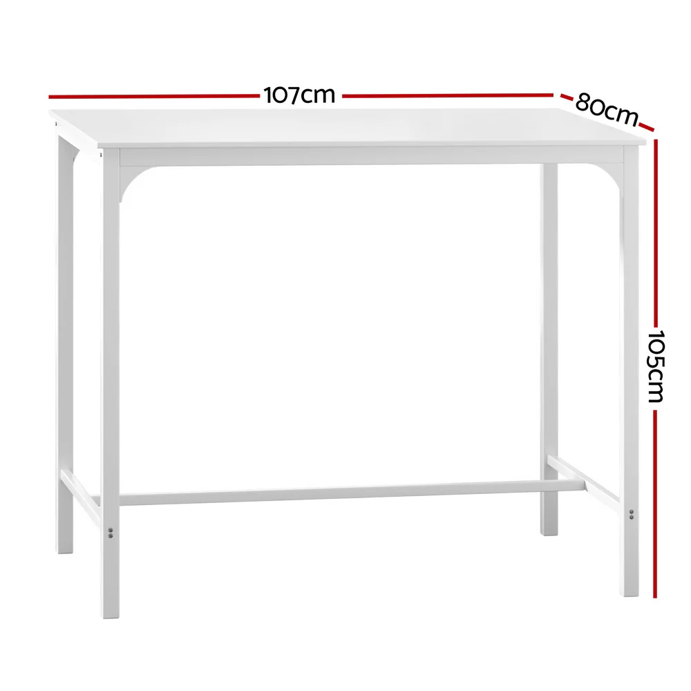 Bar Table Dining Desk High Kitchen Shelf Metal Legs Cafe Pub - White - Nurns