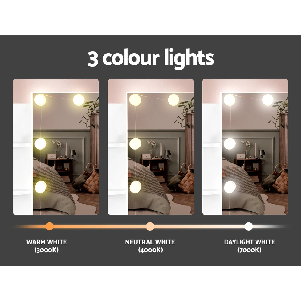 Dressing Table LED Makeup Mirror Stool Set 10 Bulbs Vanity Desk White - Nurns