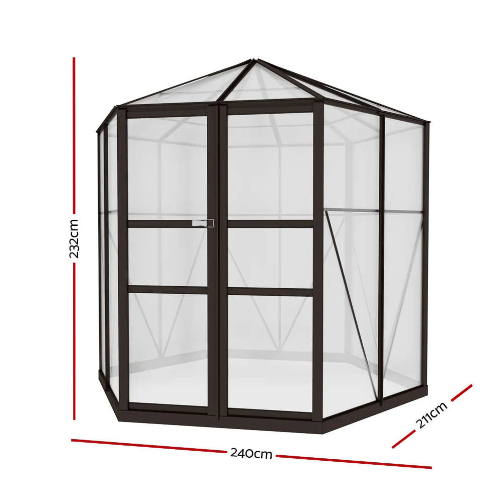 Greenfingers Greenhouse 2.4x2.1x2.32M Aluminium Polycarbonate Green House Garden Shed - Nurns
