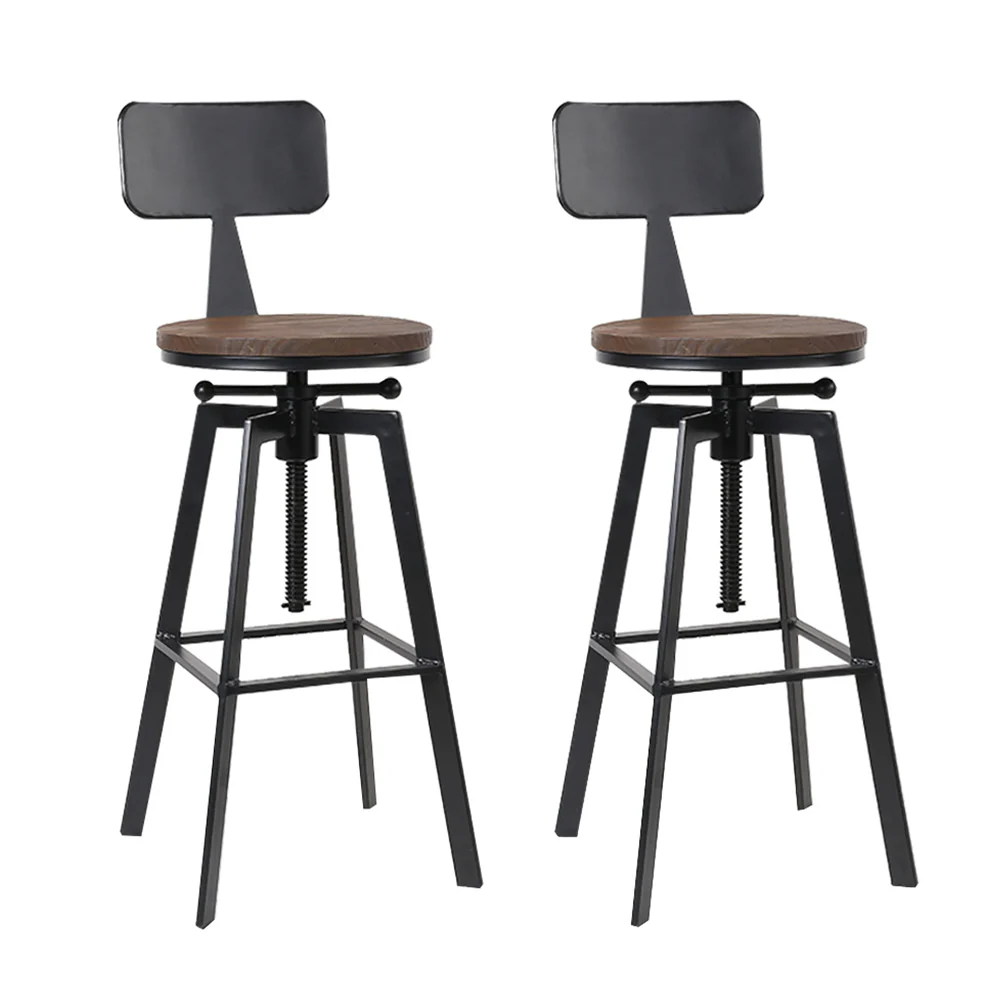 Set of 2 Perugia Rustic Industrial Style Metal Bar Stool - Black & Wood - Nurns