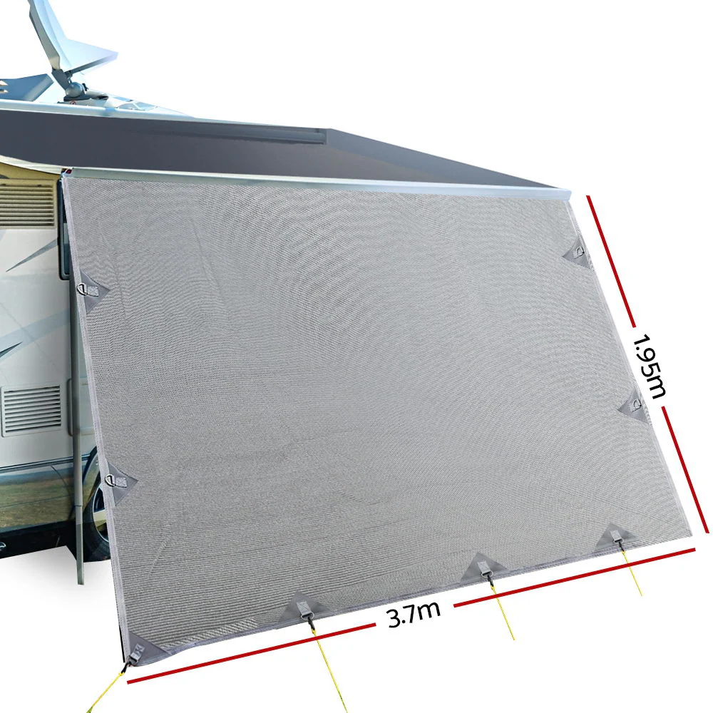 Caravan Privacy Screen Roll Out Awning 3.7X1.95M End Wall Side Sun Shade Grey - Nurns