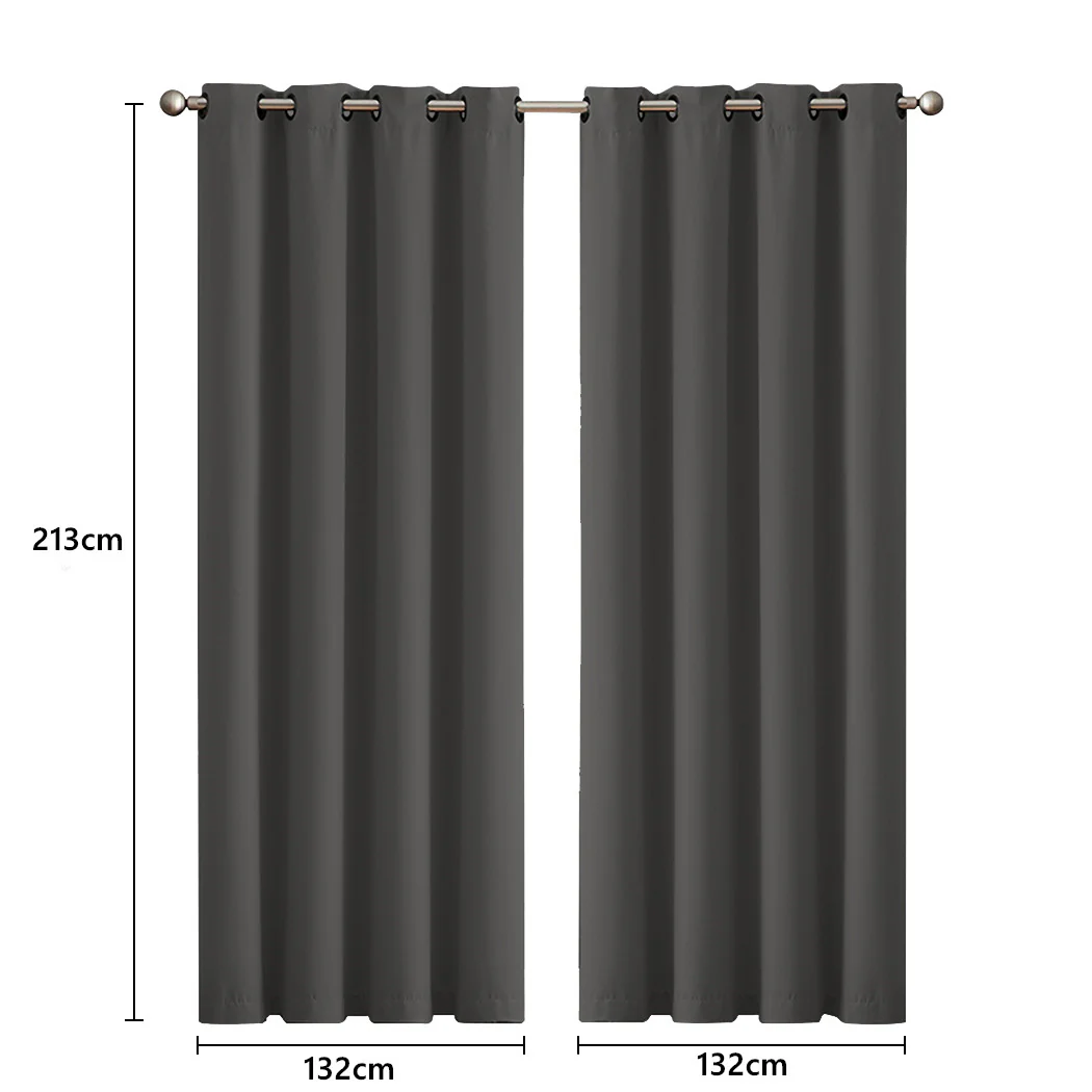 Set of 2 132x213cm Blockout Curtains Panels 3 Layers - Charcoal - Nurns