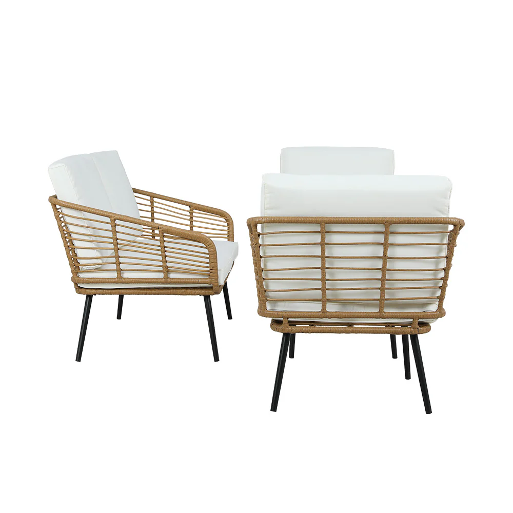 Houda 4-Seater Furniture Rattan Table Chairs 4-Piece Outdoor Sofa - Wood - Nurns