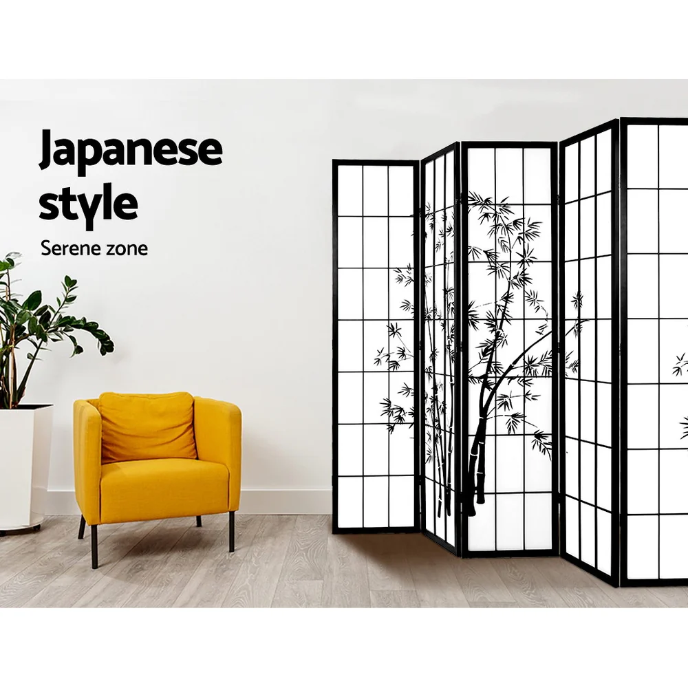 8 Panel Room Divider Screen 348x179cm Bamboo - Black & White - Nurns