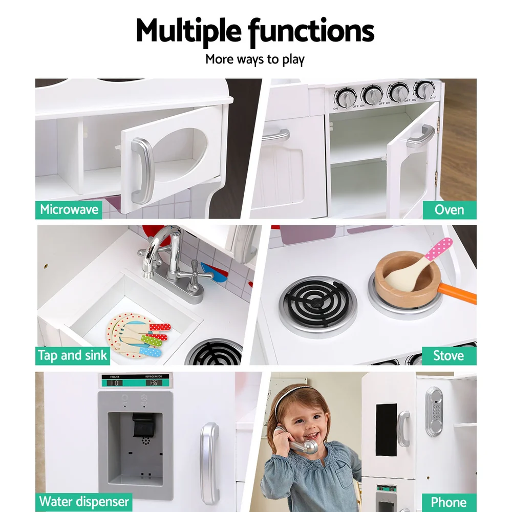 Kids Wooden Kitchen Set Pretend Play Toys Cooking Food Sets Children White - Nurns