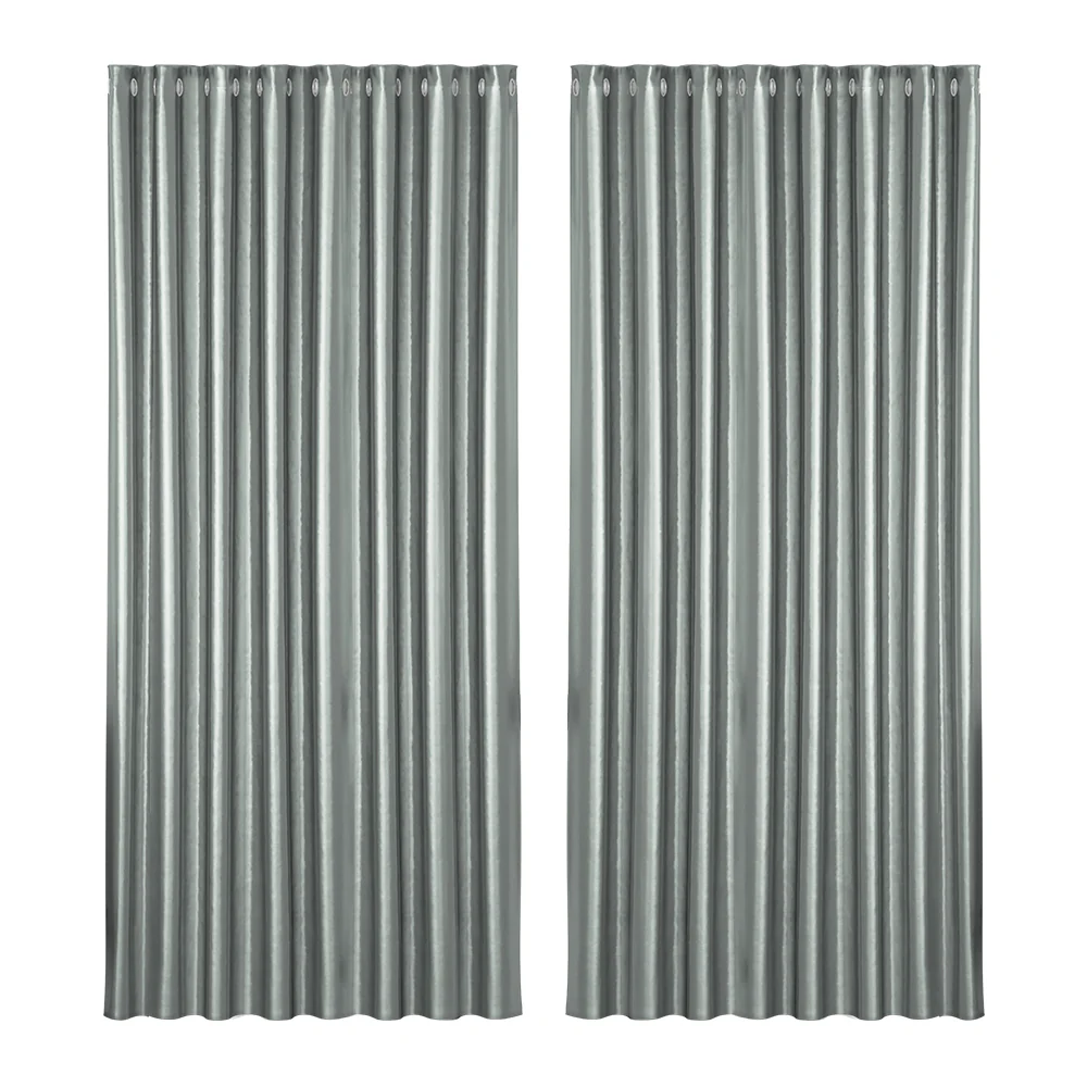 Set of 2 Blockout Curtains Blackout Window Curtain Eyelet 300x230cm Grey Shine - Nurns