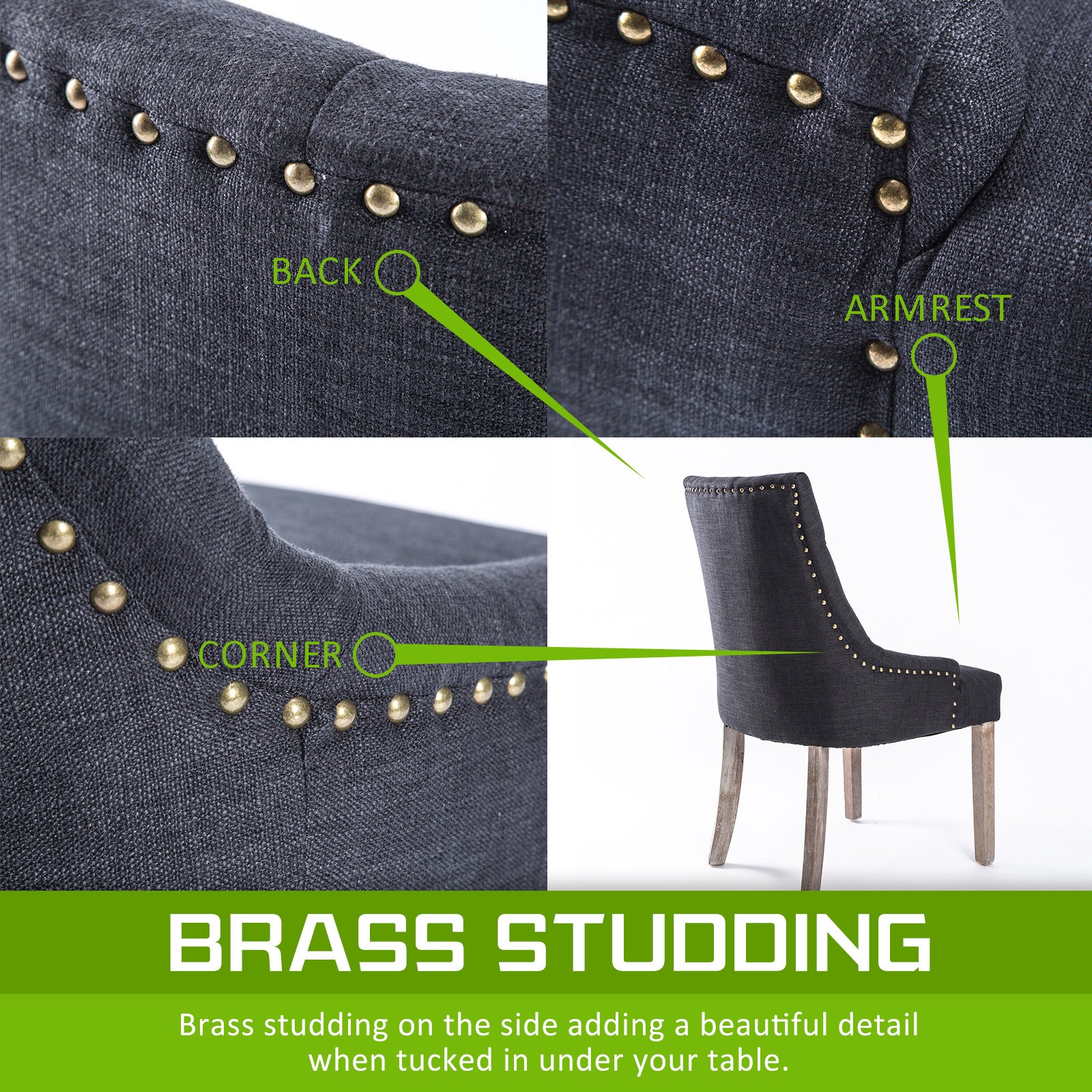 Sybil Set of 2 French Provincial Dining Chair Oak Leg - Black - Nurns