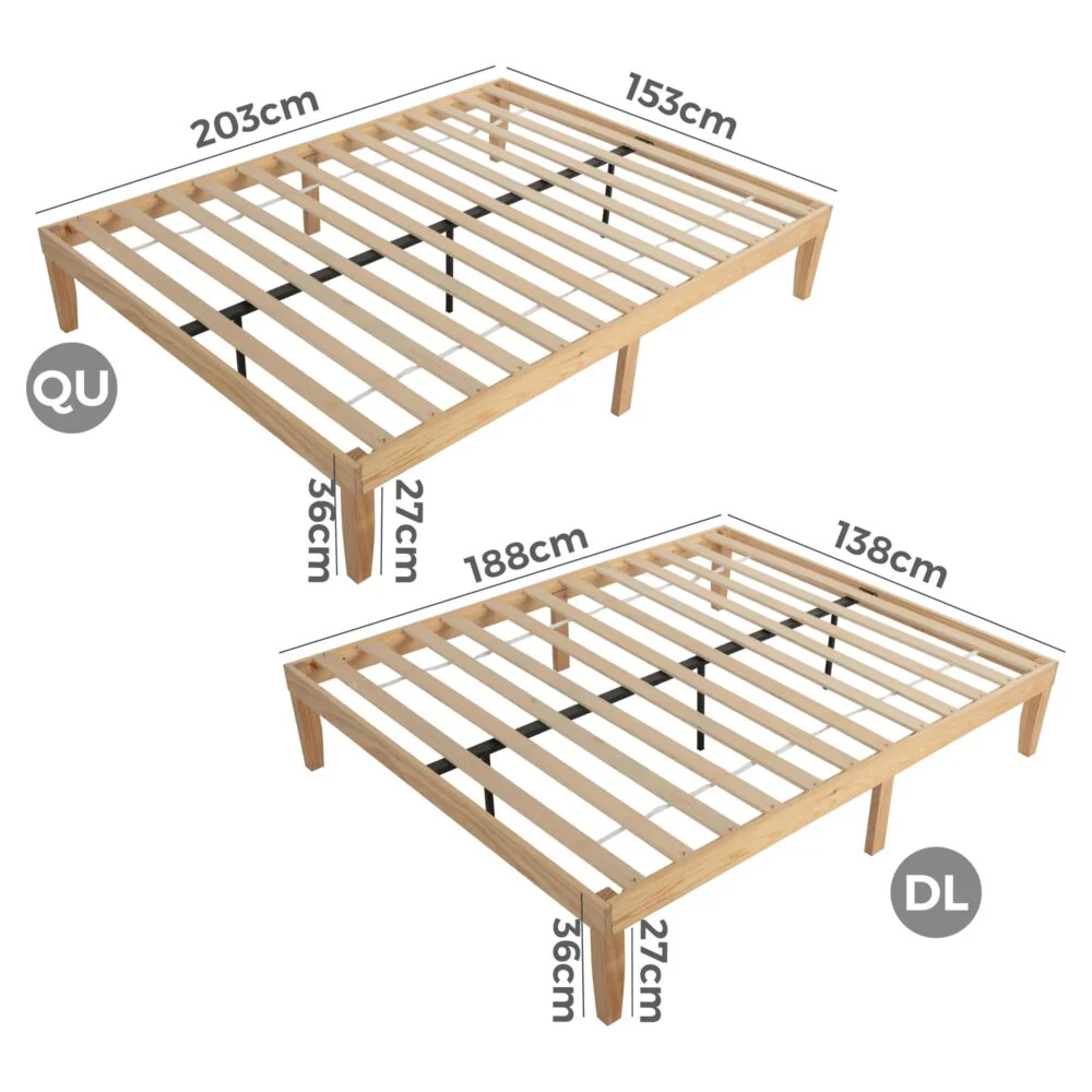 Lorelei Warm Wooden Natural Bed Base Frame - Wood Queen - Nurns