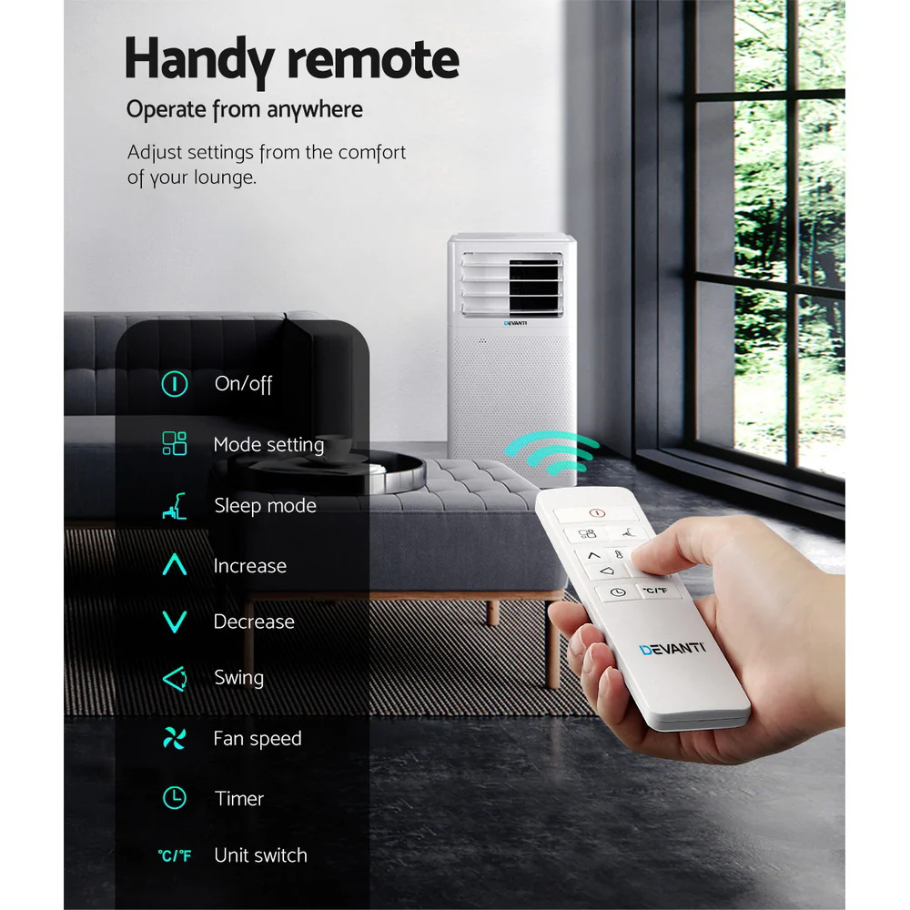 Portable Air Conditioner Cooling Mobile Fan Cooler Dehumidifier White 2000W - Nurns