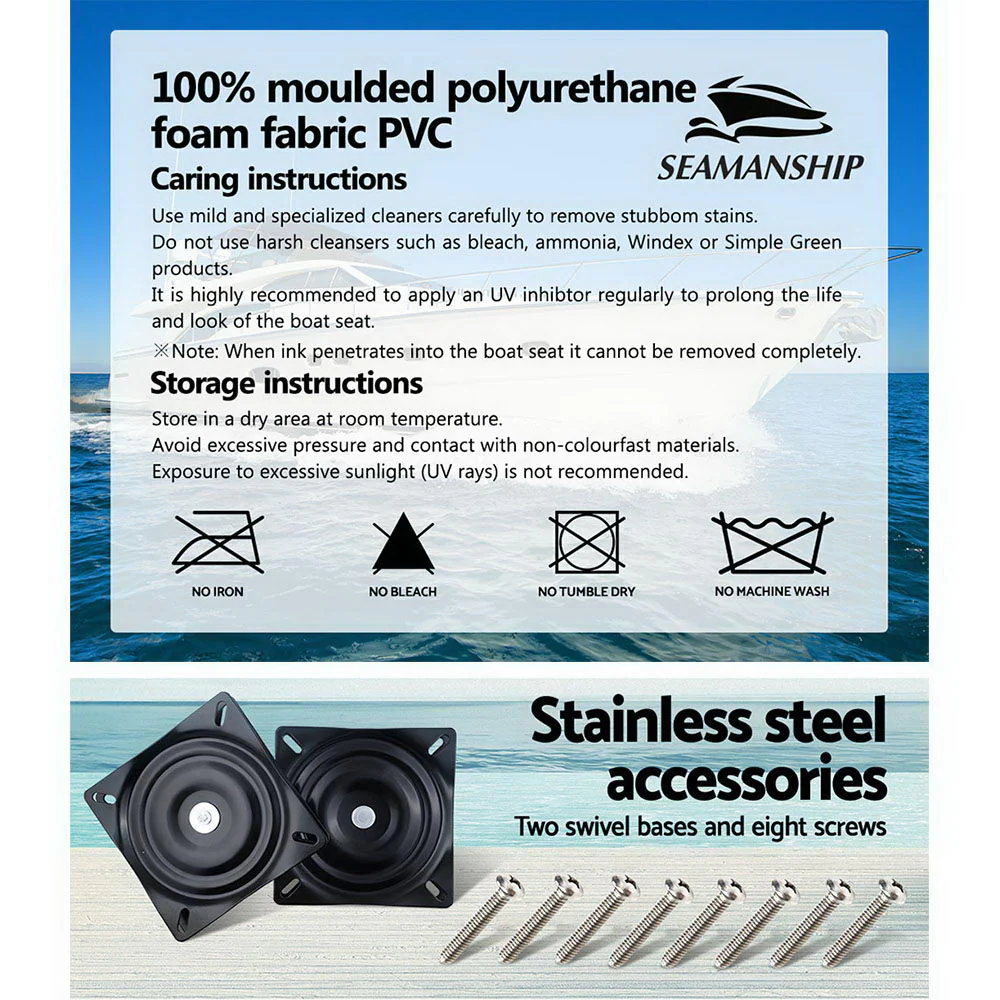 Set of 2 Folding Boat Seats Marine Swivel Low Back 13cm Padding Charcoal - Nurns