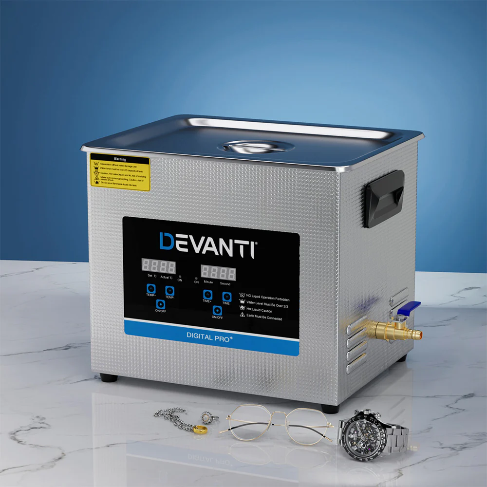 Devanti 10L Ultrasonic Cleaner Heater Cleaning Machine Timer Industrial 240W - Nurns