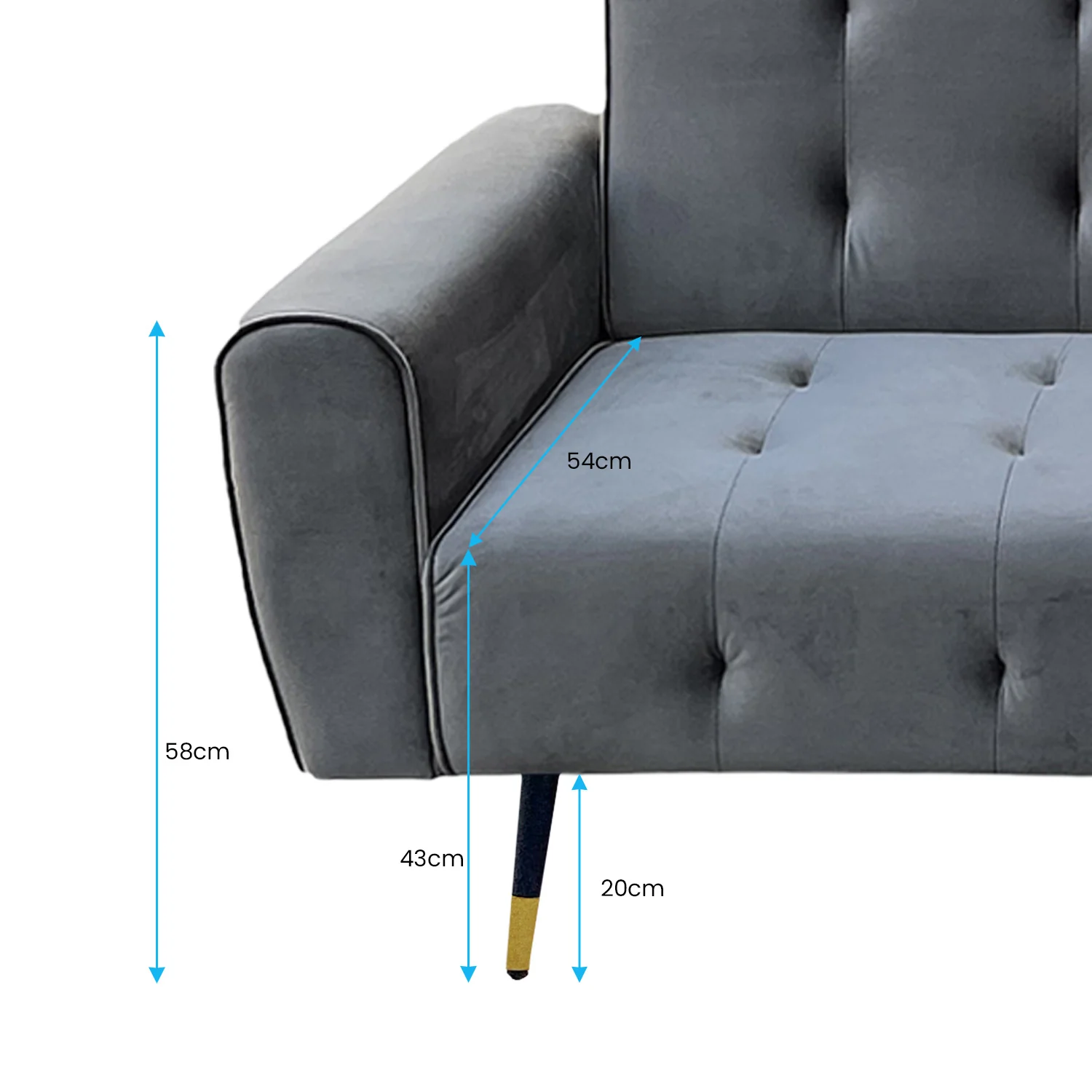 Milli 3-Seater Tufted Velvet Sofa Bed - Dark Grey - Nurns