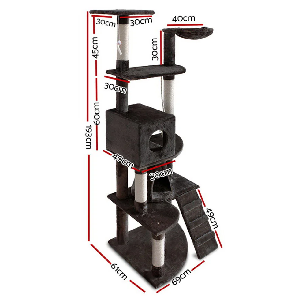 Cat Tree 193cm Trees Scratching Post Scratcher Tower Condo House Furniture Wood - Dark Grey - Nurns