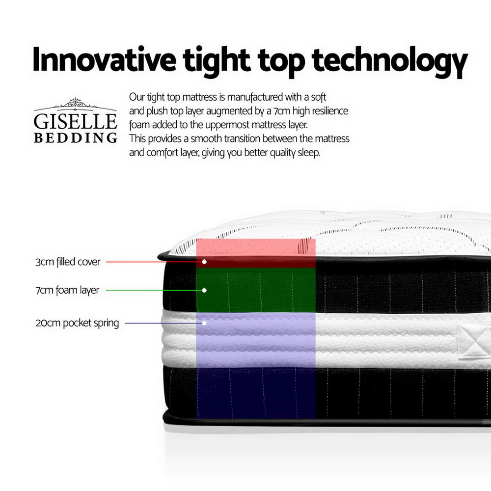 Messina 30cm Thick Euro Top Pocket Spring Mattress - Single - Nurns