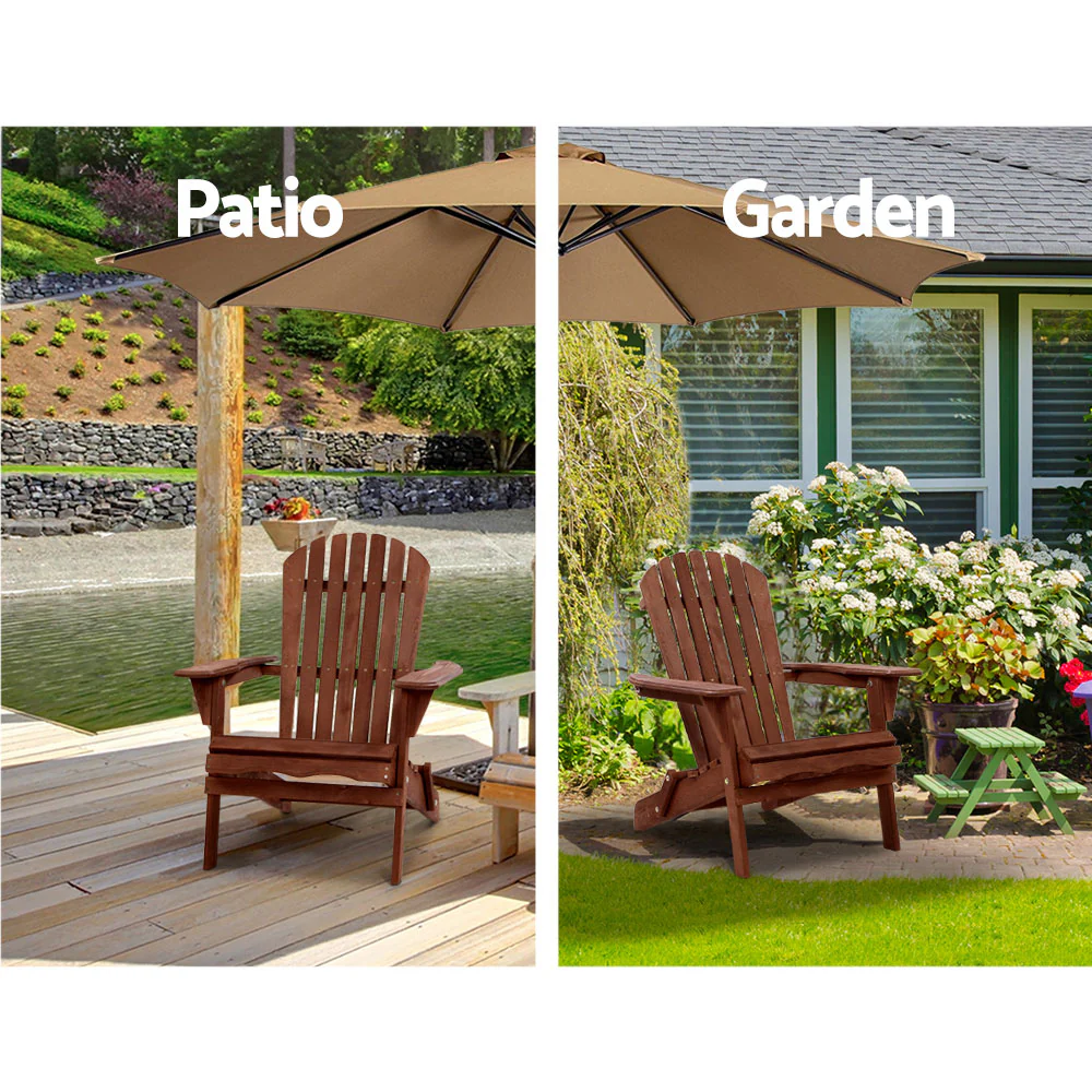 Adirondack Gardeon Outdoor Chairs Wooden Foldable Beach Chair Patio Furniture Brown - Nurns