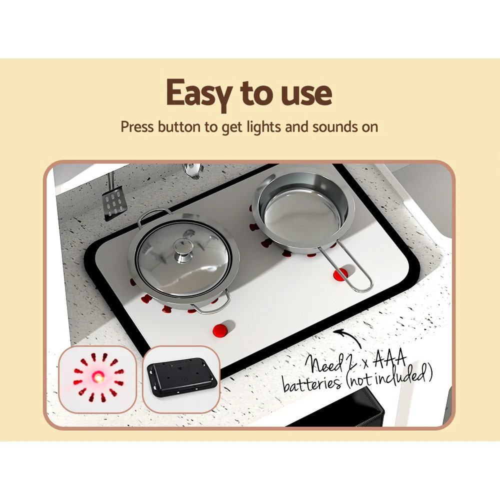 Kids Kitchen with Coffee Set Pretend Play Wooden Toys Cooking Cookware Childrens Toy - Nurns