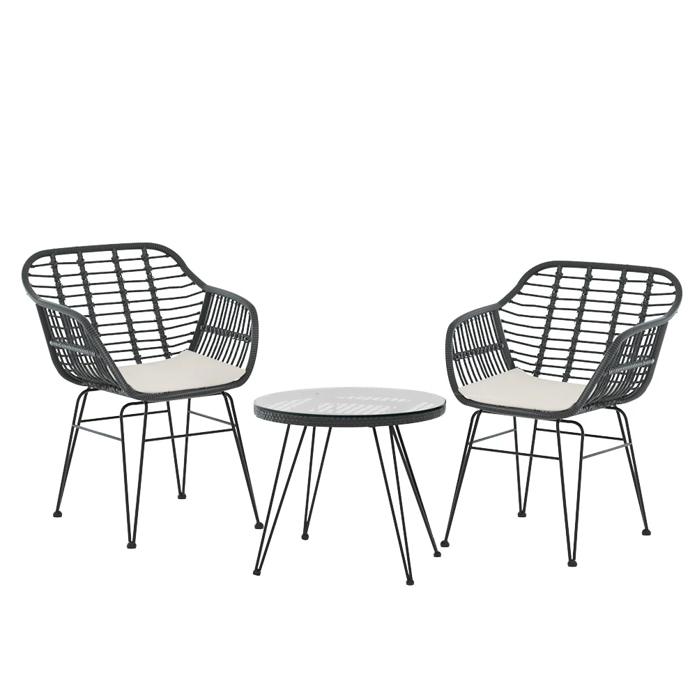 Dalton 2-Seater Table Chairs Patio 3-Piece Outdoor Furniture - Grey - Nurns