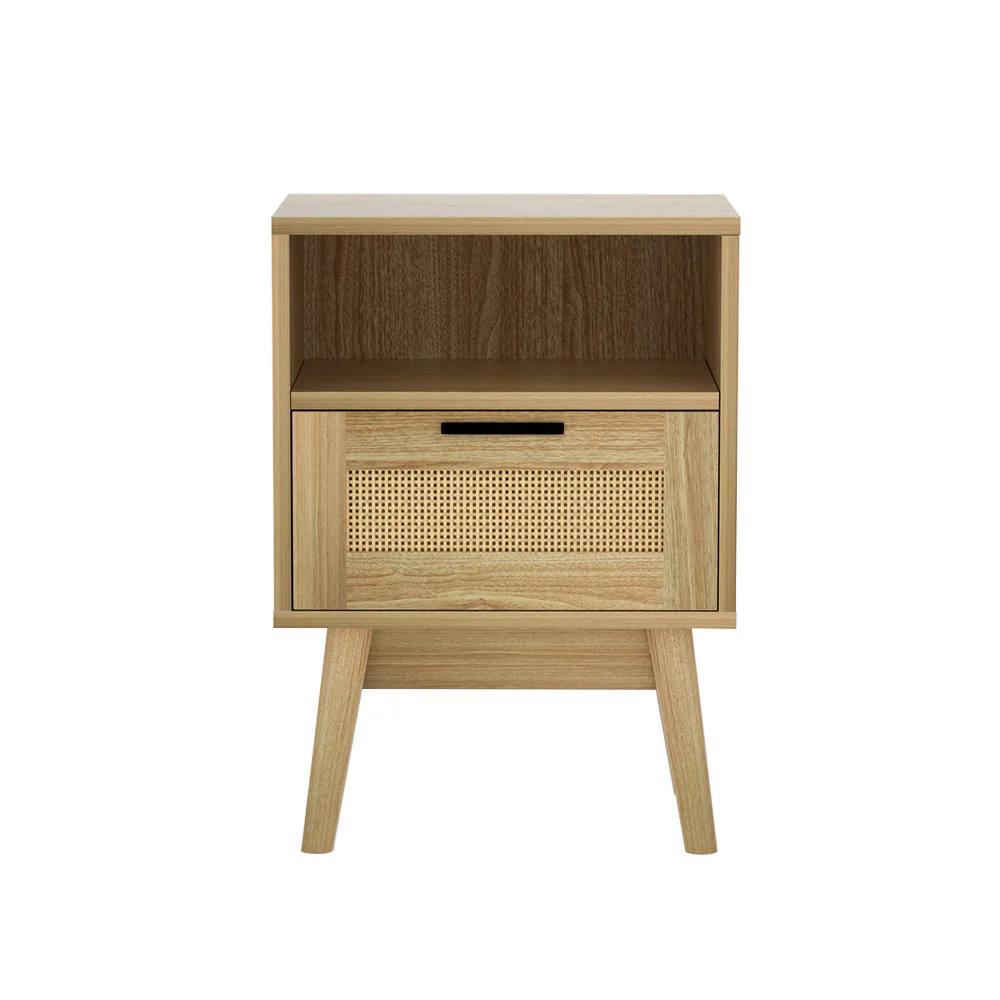 Simcoe Wood Rattan Bedside Tables Rattan Side Table Nightstand Storage Cabinet - Wood - Nurns