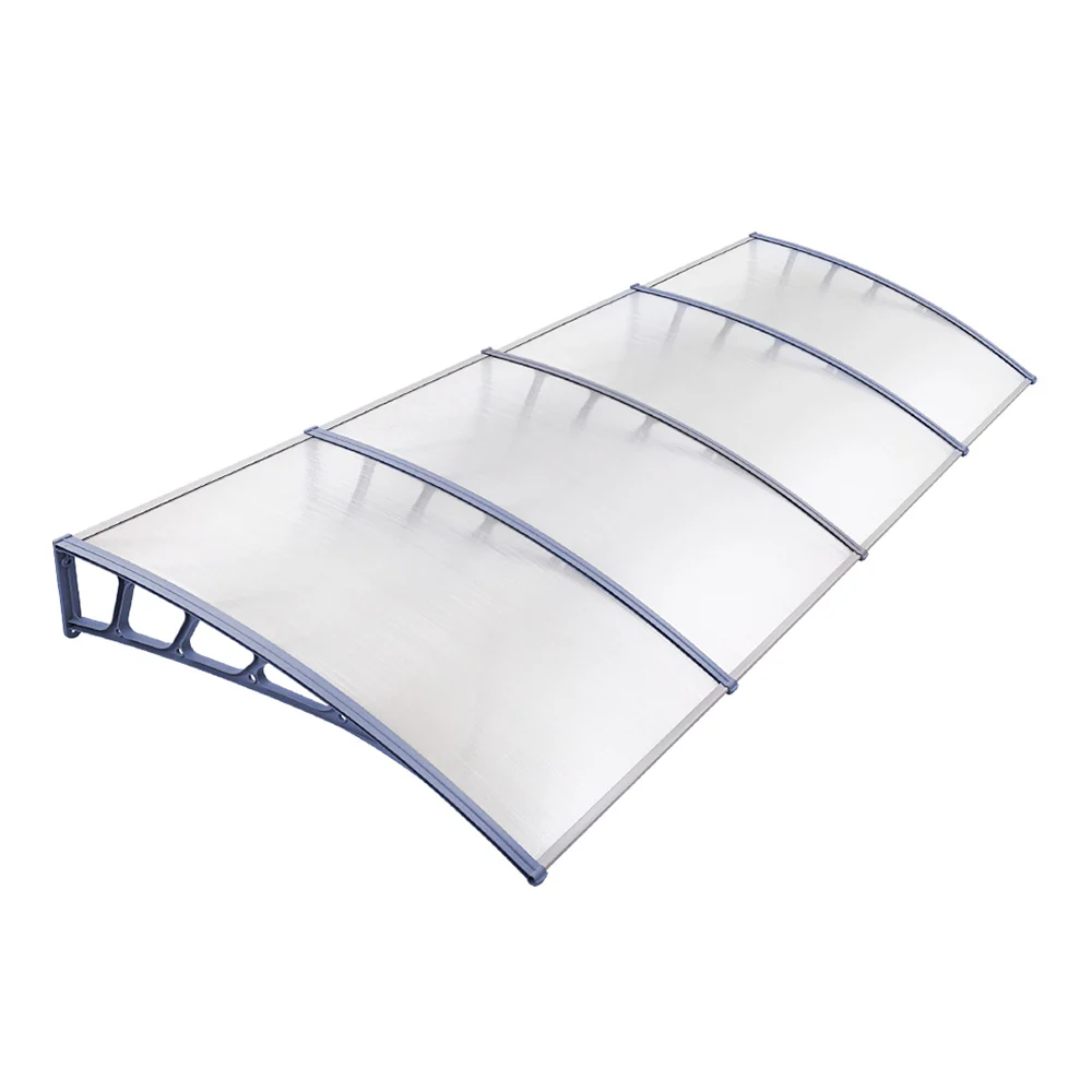 Instahut Window Door Awning Canopy 1.5mx4m Transparent Sheet Grey Plastic Frame - Nurns