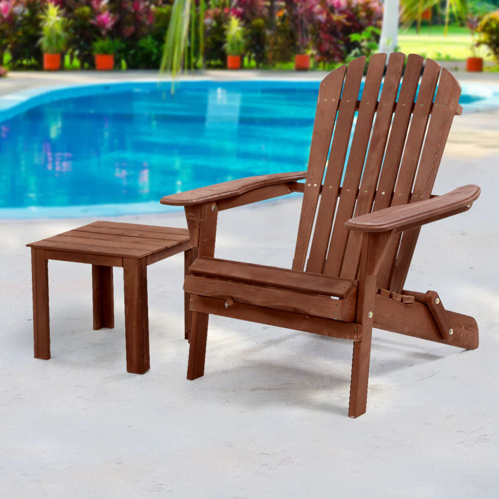 Adirondack Gardeon Outdoor Chairs Wooden Foldable Beach Chair Patio Furniture Brown - Nurns