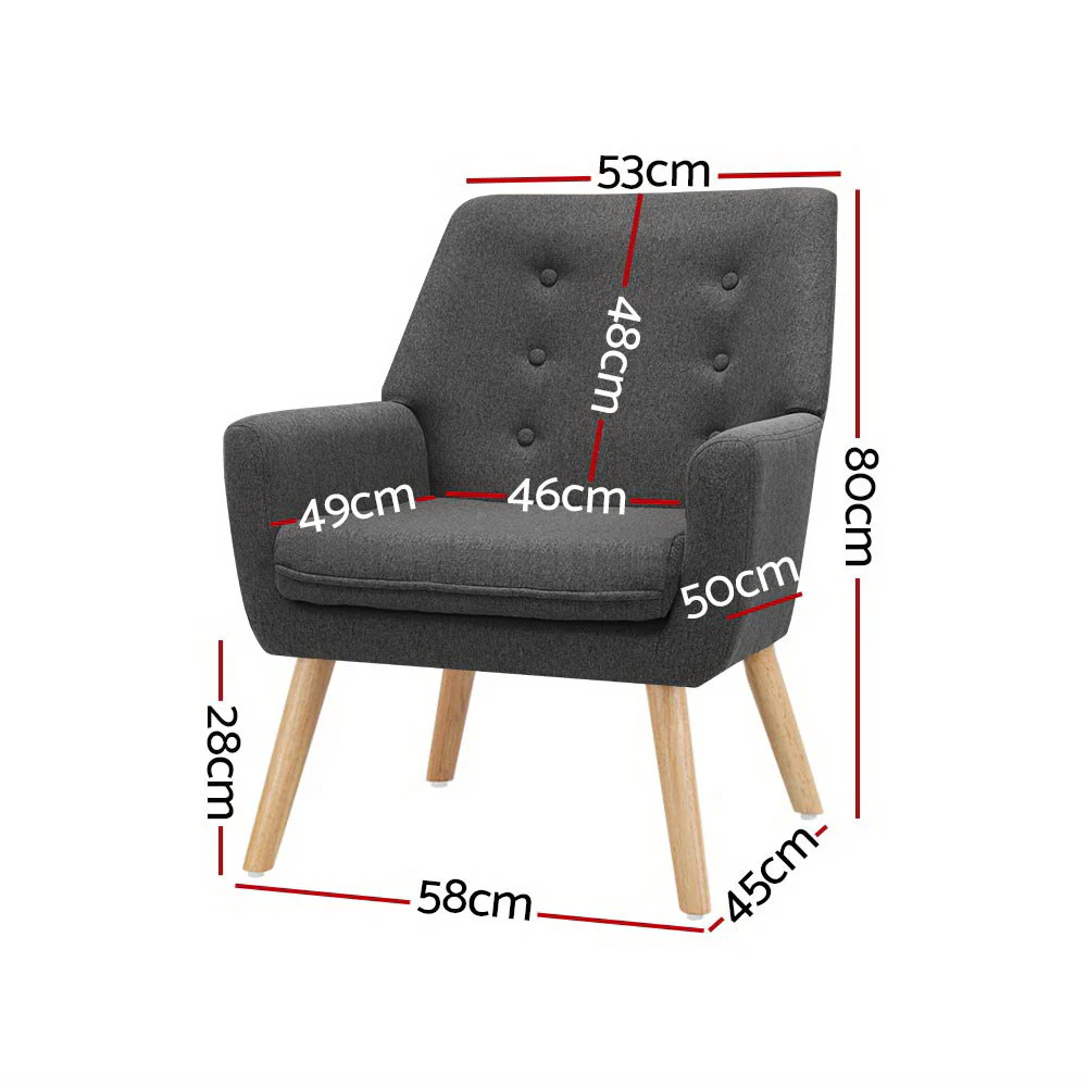 Audene Armchair Linen Fabric - Charcoal - Nurns