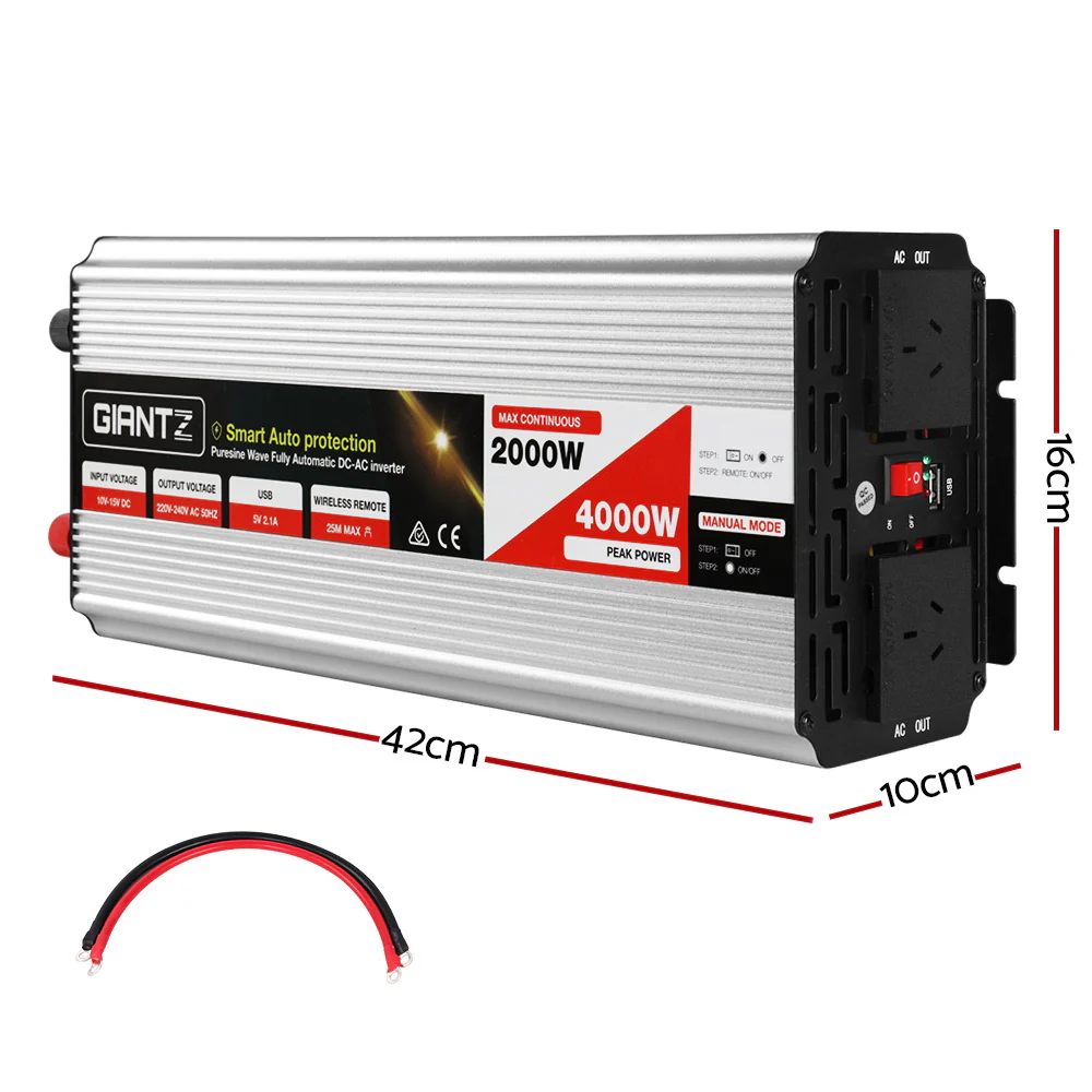 Power Inverter 2000W or 4000W Pure Sine Wave 12V-240V Camping Boat Caravan - Nurns