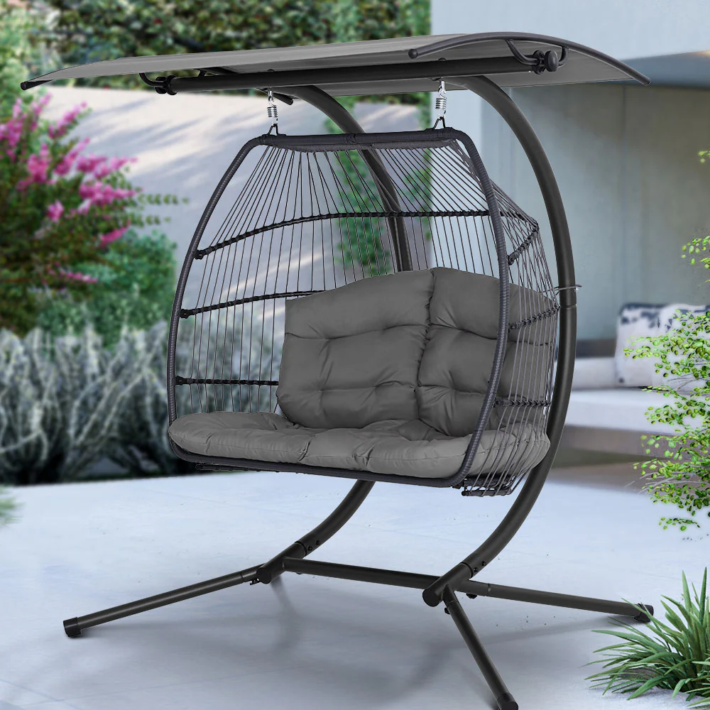 Bryce Egg Swing Chair Rattan Double Hanging Wicker with Stand - Grey - Nurns