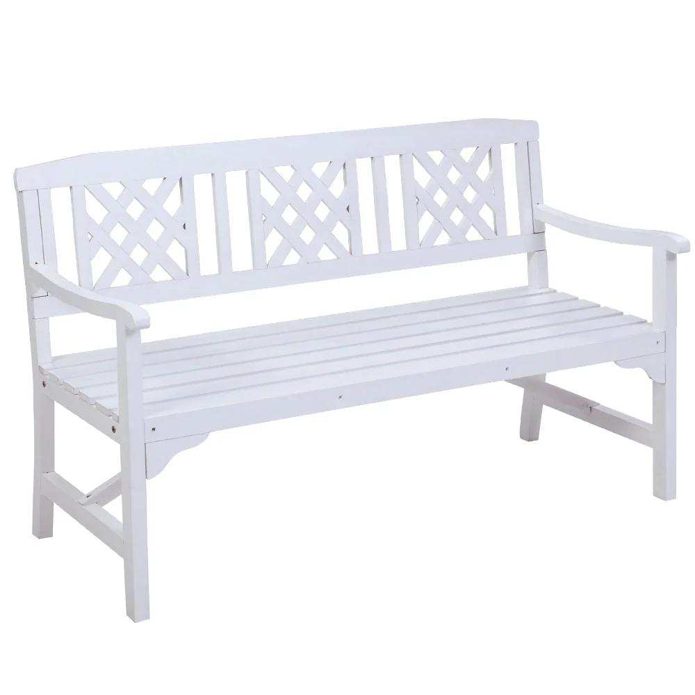 Solene Wooden Garden Bench 3 Seat Patio Furniture Timber Outdoor Lounge Chair - White - Nurns
