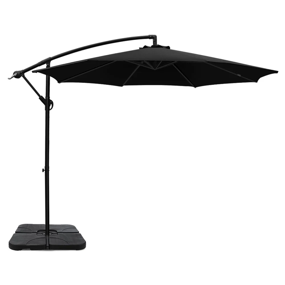 Instahut 3m Umbrella w/Base Outdoor Cantilever Beach Garden Patio Parasol Black - Nurns