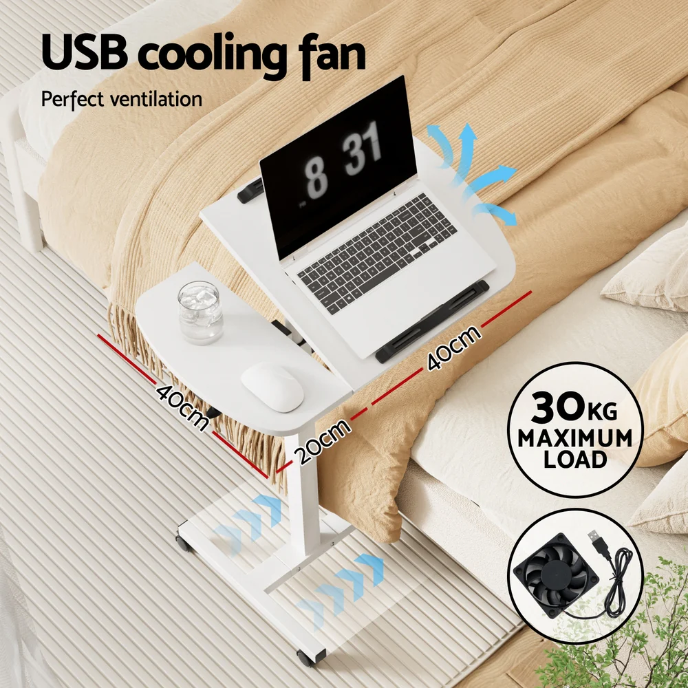 Artiss Laptop Desk Table Fan Cooling White 60cm - Nurns