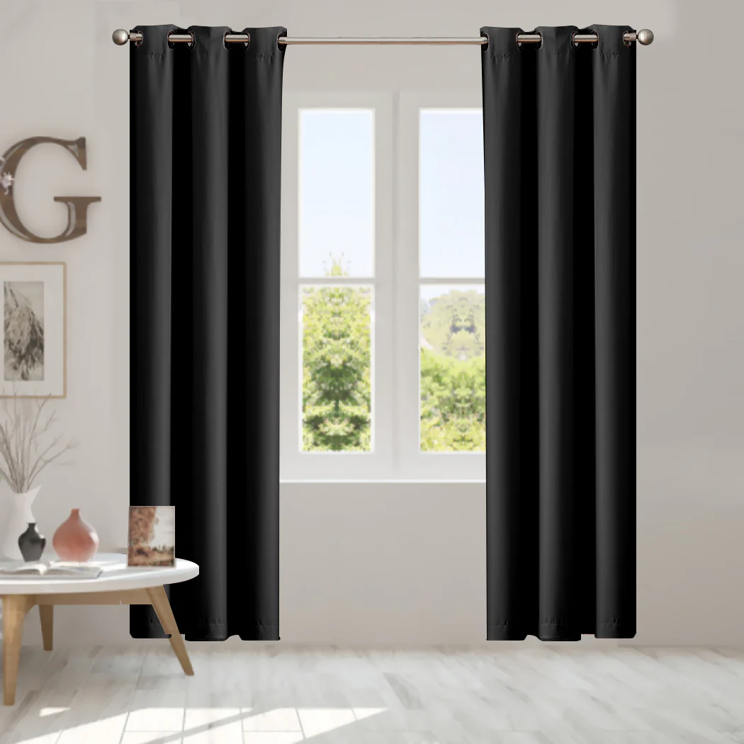 Set of 2 Blackout Curtains Panels 3 Layers Eyelet Room Darkening 13Set Of 2160Cm Black - Nurns