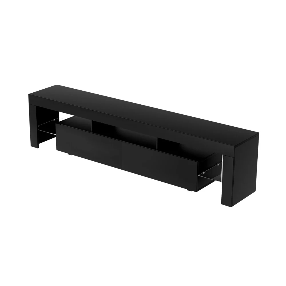Erica 200cm TV Cabinet Entertainment Unit Stand RGB LED Gloss Furniture - Black - Nurns